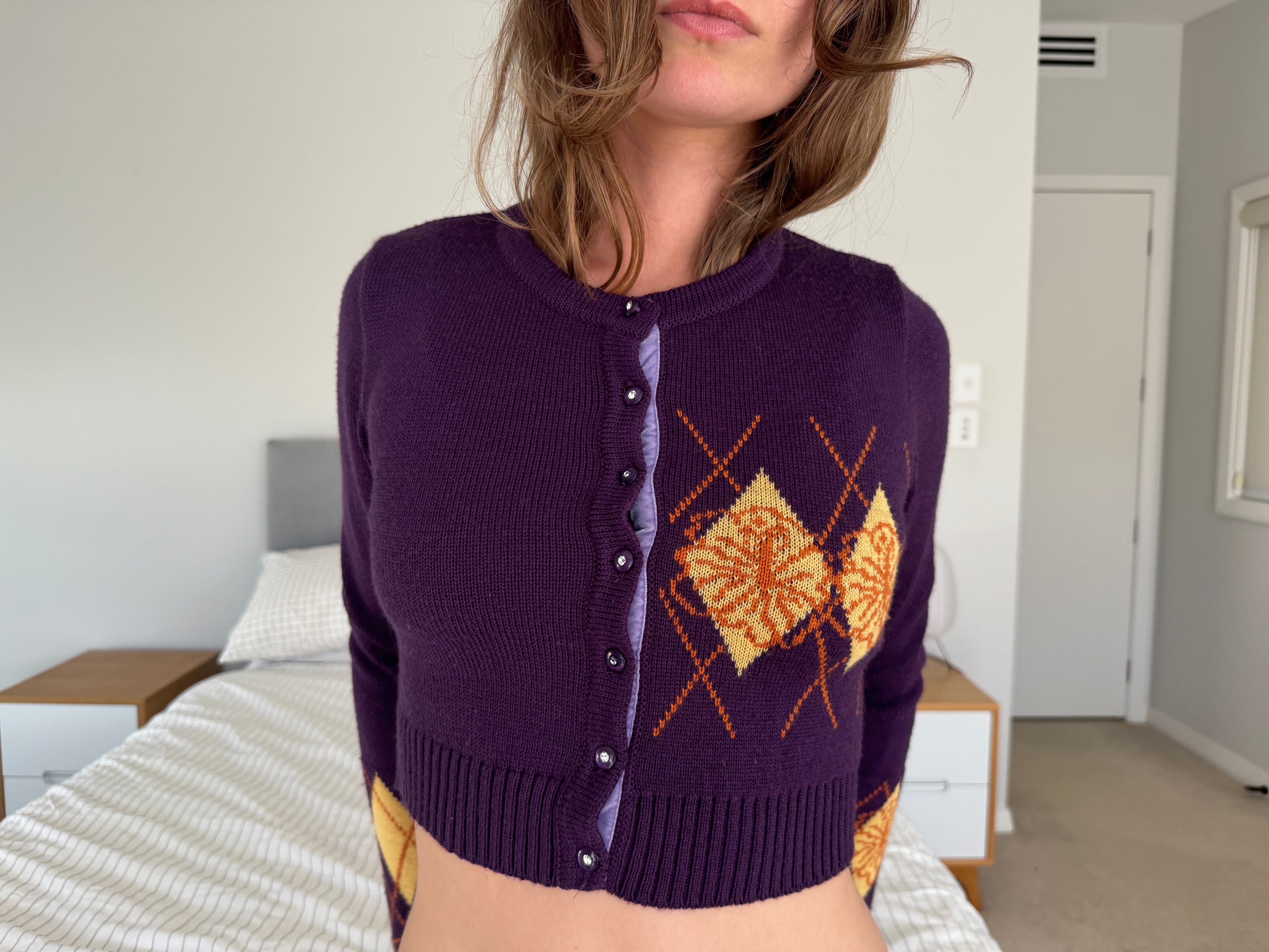 m1 / purple hibiscus knit cardi