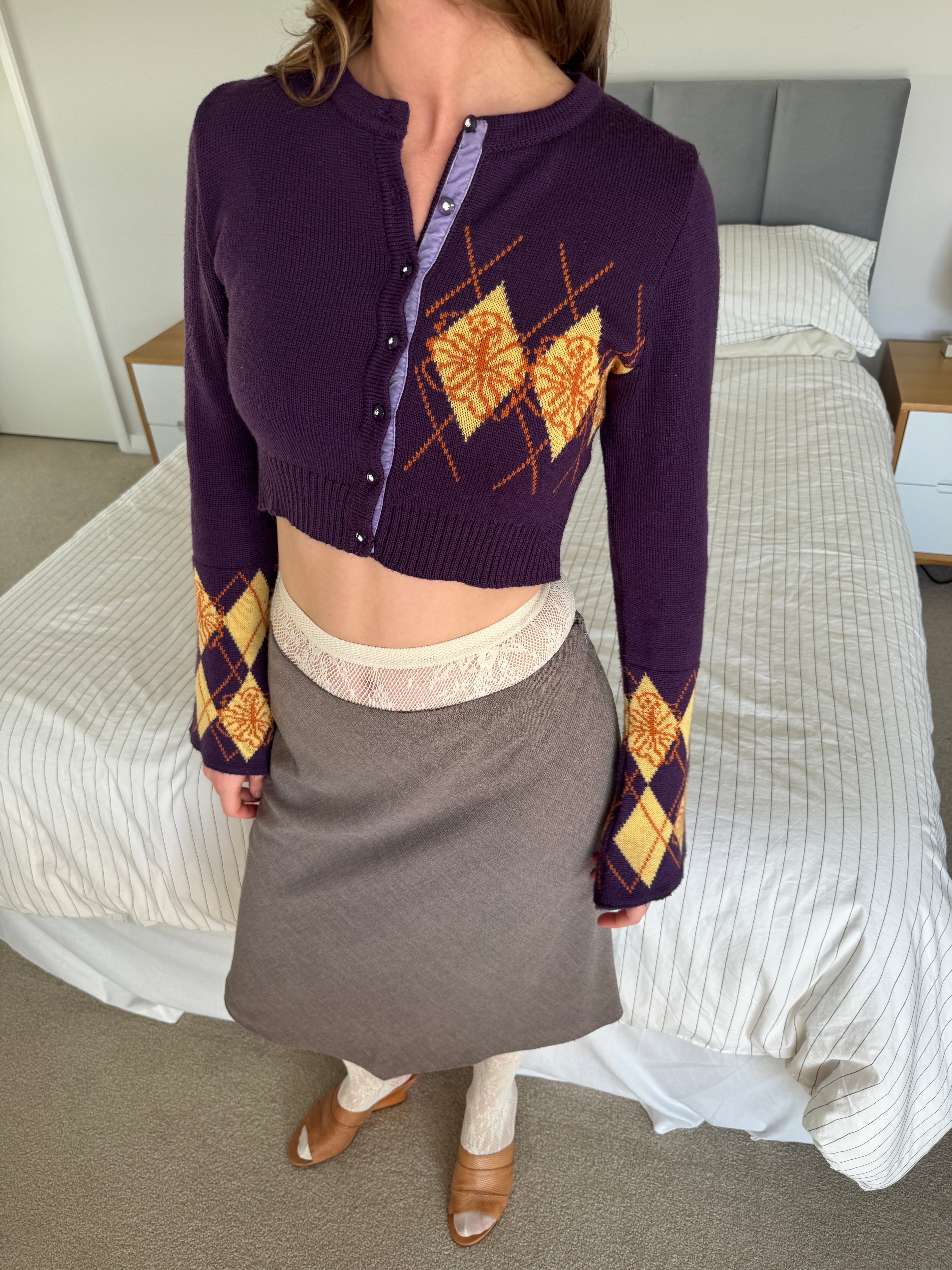 m1 / purple hibiscus knit cardi