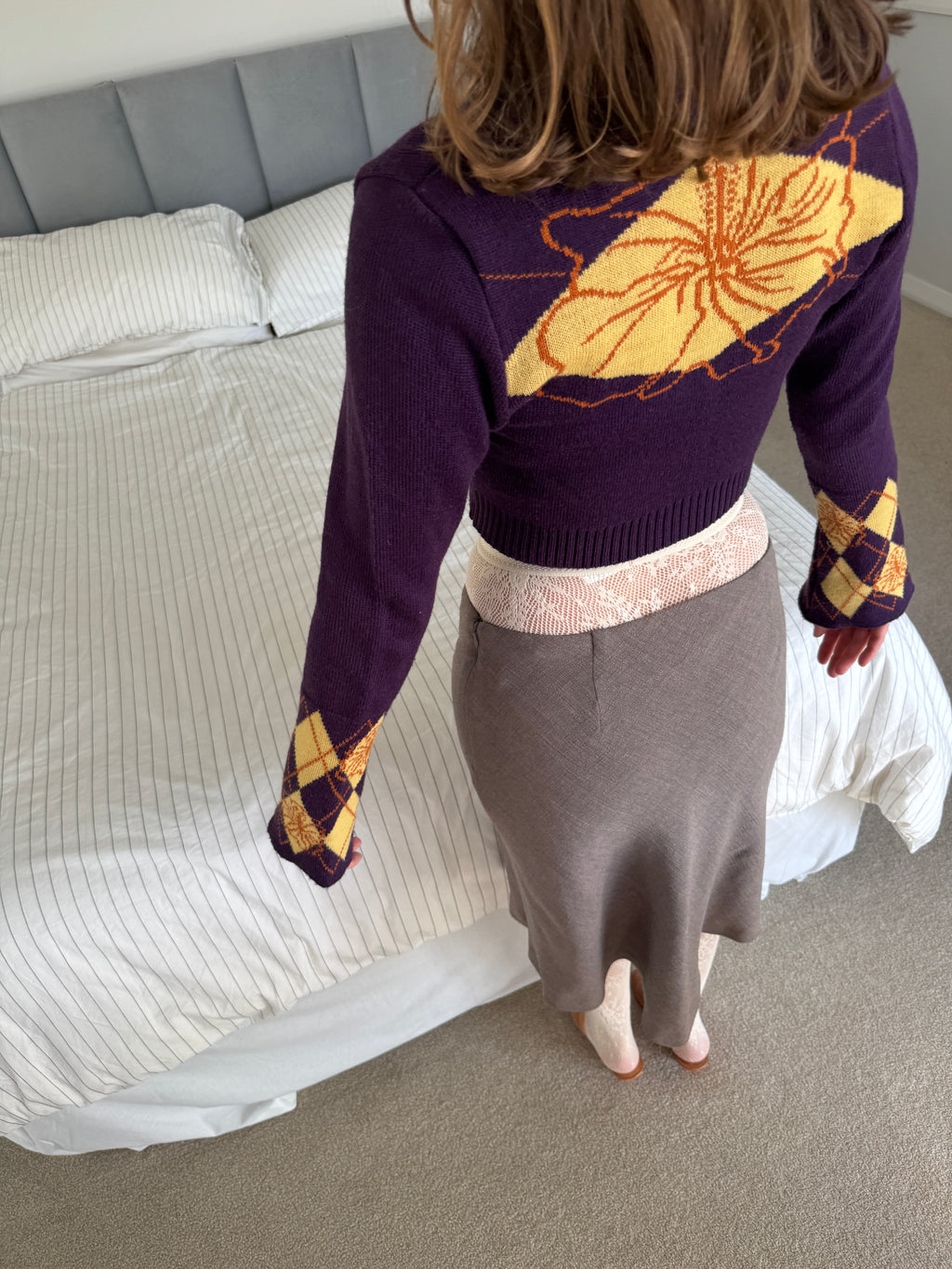 m1 / purple hibiscus knit cardi
