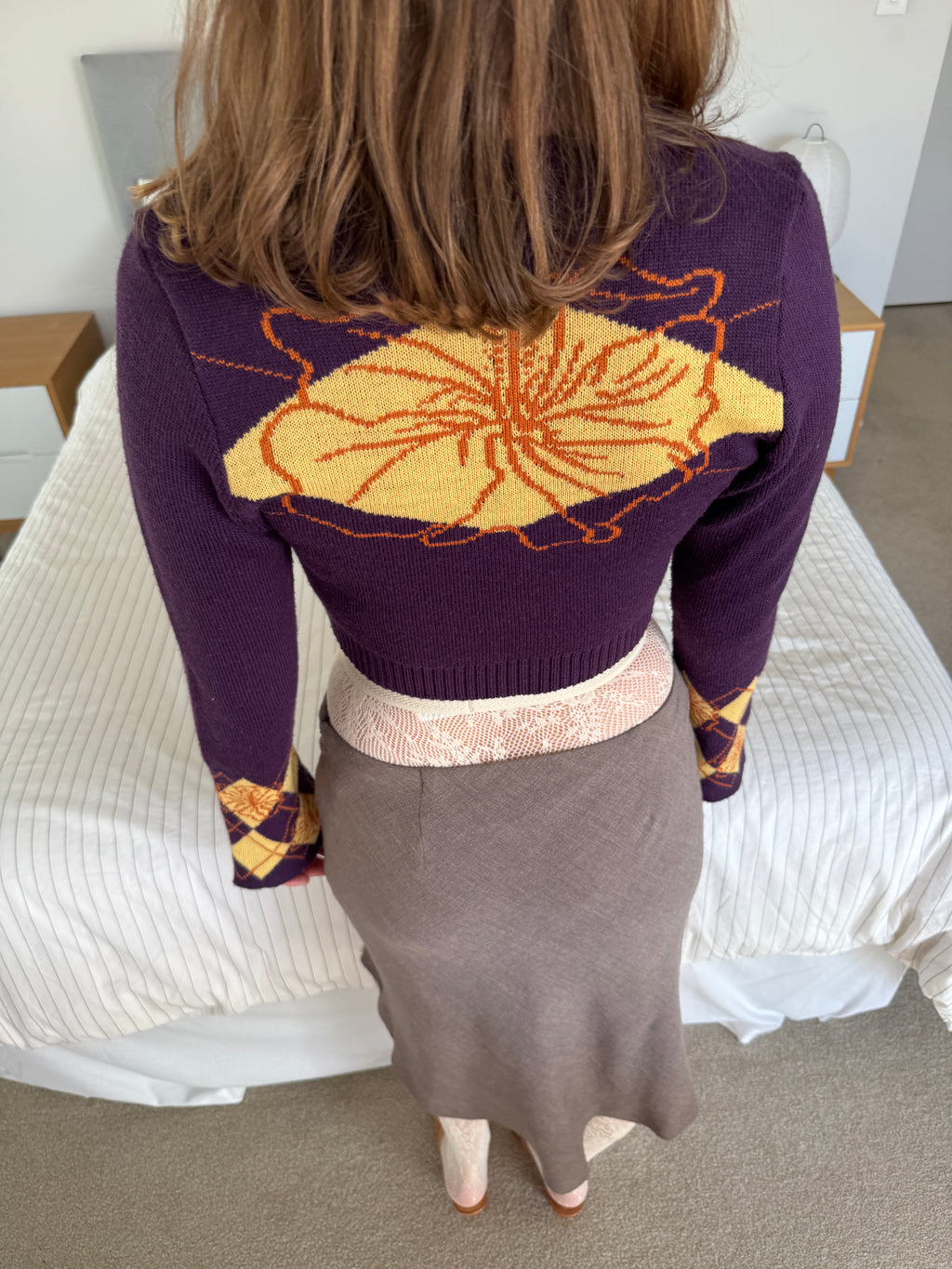m1 / purple hibiscus knit cardi