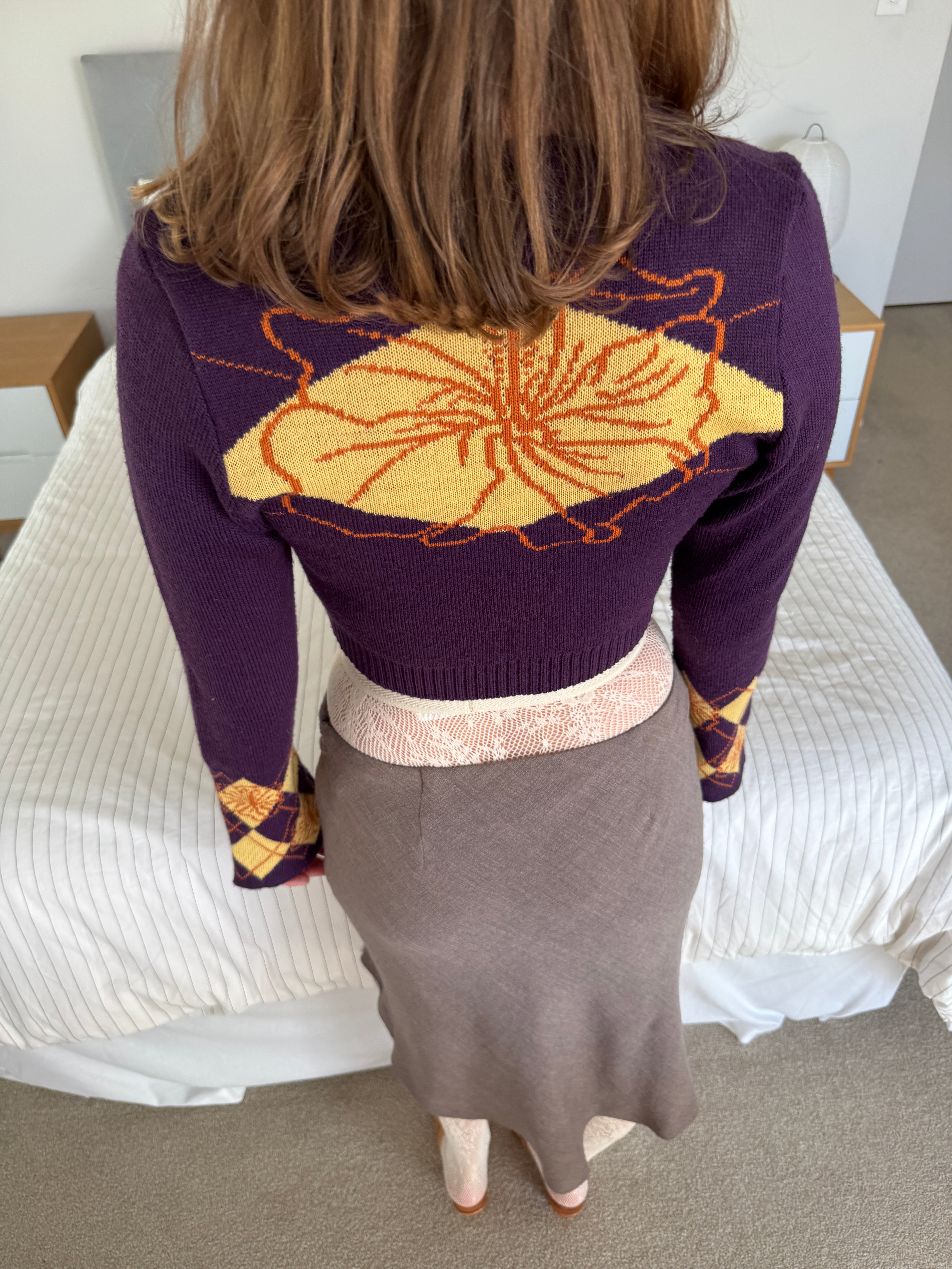 m1 / purple hibiscus knit cardi