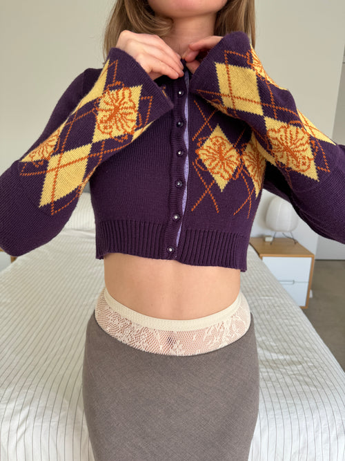 m1 / purple hibiscus knit cardi